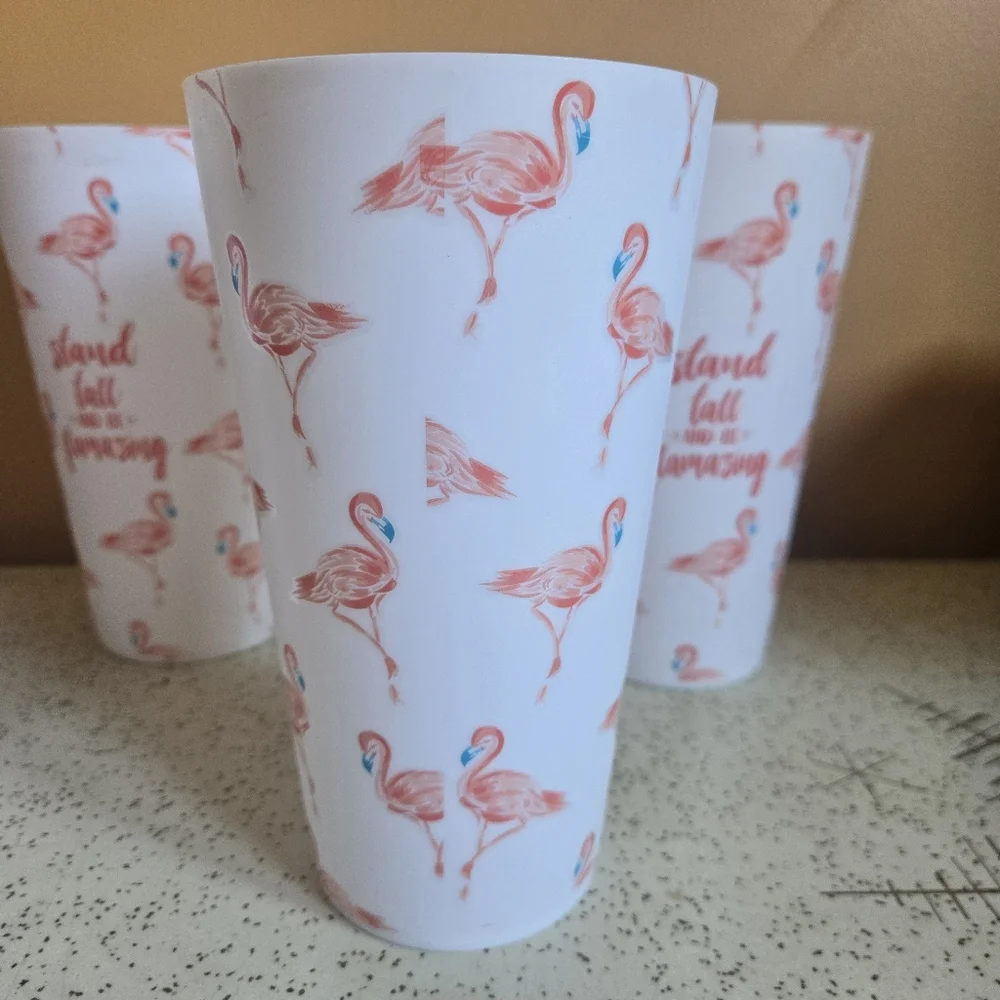 Flamingo Print Plastic Tumbler Cups 4-pc